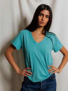perfectwhitetee Women's V-Neck Tee in Teal Blue